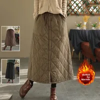 Retro Warm Cotton Quilted Long Midi Skirt High Waist A-Line Skirt for Middle-Aged And ly Women Diamond Patterned f Skirt - Image 5