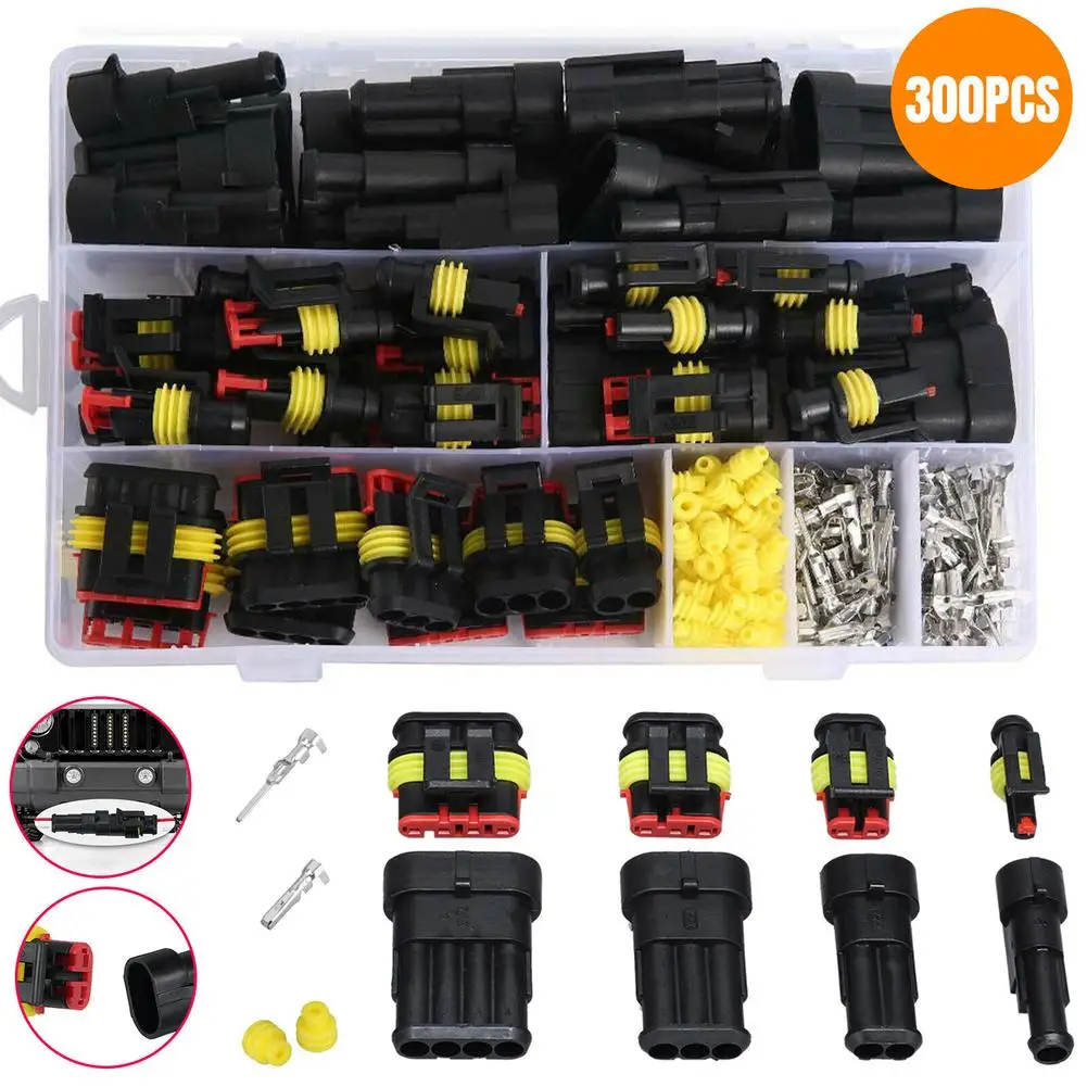 

300Pcs Automotive Electrical Wire Connector Plug Kit 1/2/3/4 Pin Waterproof Automotive Electrical Connector Terminals
