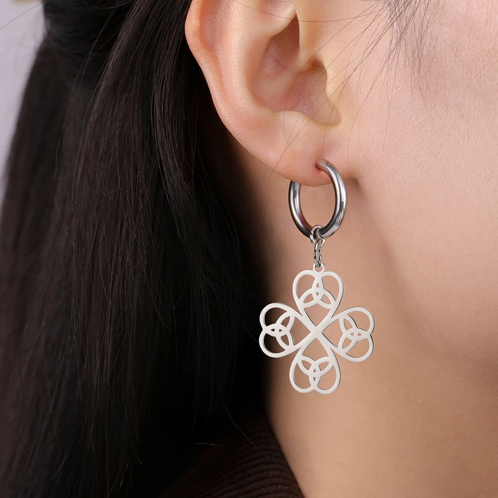 Dawapara Lucky Four Leaf Clover Damen Ohrringe Irish Knot Shamrock Charm Edelstahl Schmuck Valentinstag Geschenk – Detail 6