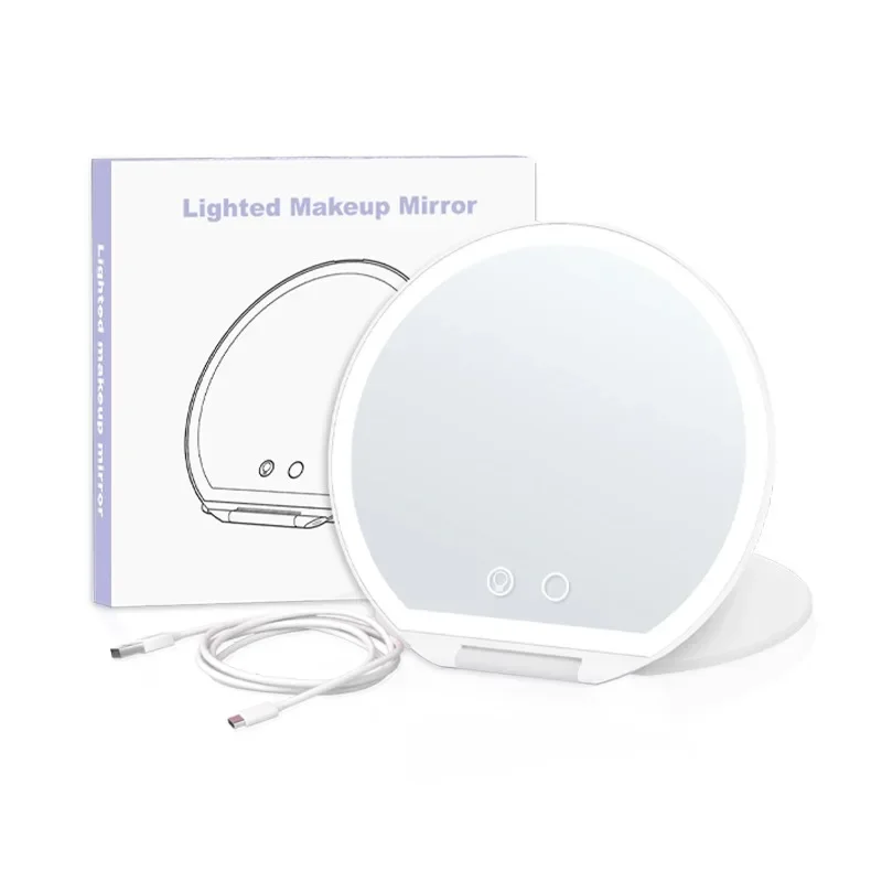 

Folding LED Makeup Mirrors Touch Screen Makeup Mirror 3 Colors Light Modes Cosmetic Mirrors USB Rechargeable Makeup Mirror