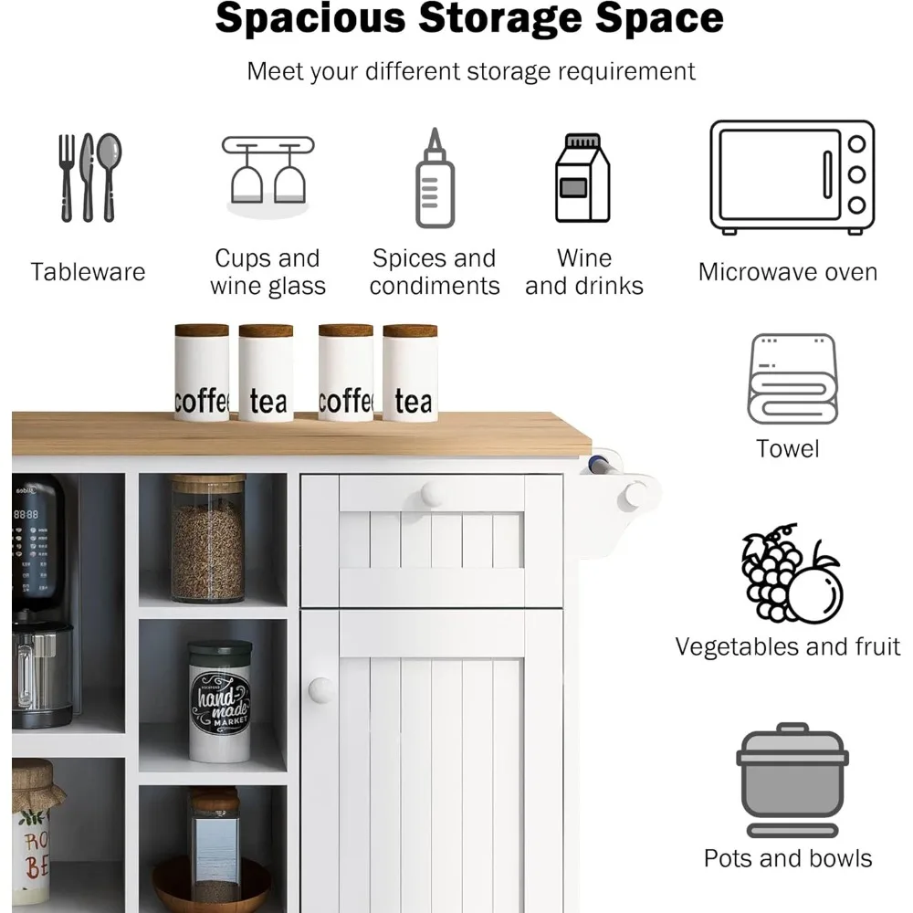Kitchen lsland Cart,Kitchen Island Table with StorageSolid Wood Desktop,Microwave Cabinet,Floor Standing Buffet Server Sideboard 4