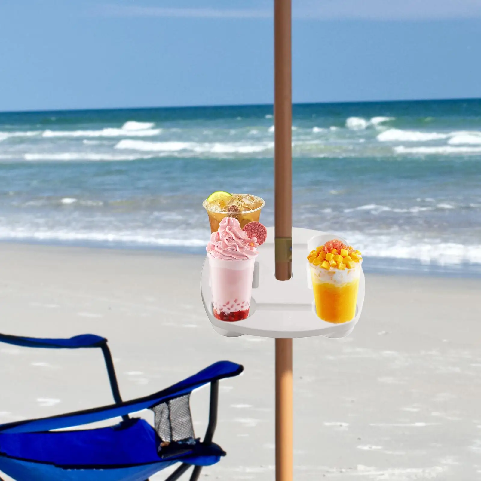 Beach Umbrella Table Trays with 4 Cup Holders Beach Snacks Drink Cup Holder Reusable for Camping Swimming Pool Picnic Patio Yard