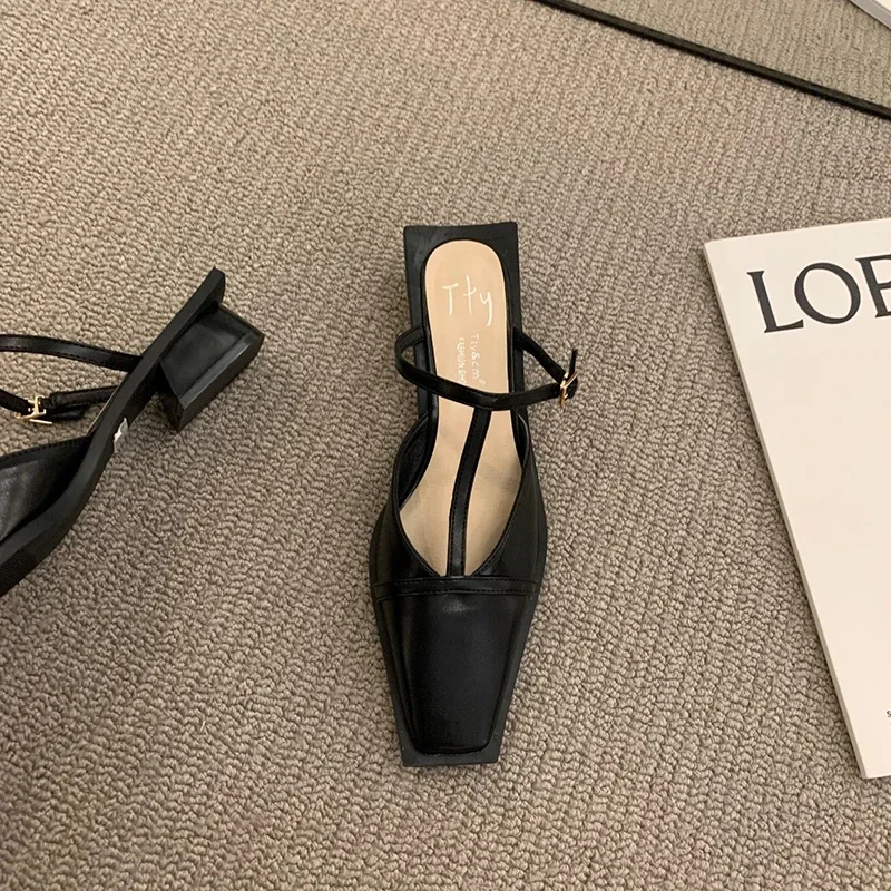 2024 Summer Women Mules Slipper Fashion Shallow Square Toe Slides Outdoor Dress Sandal Women's Sandalias 6