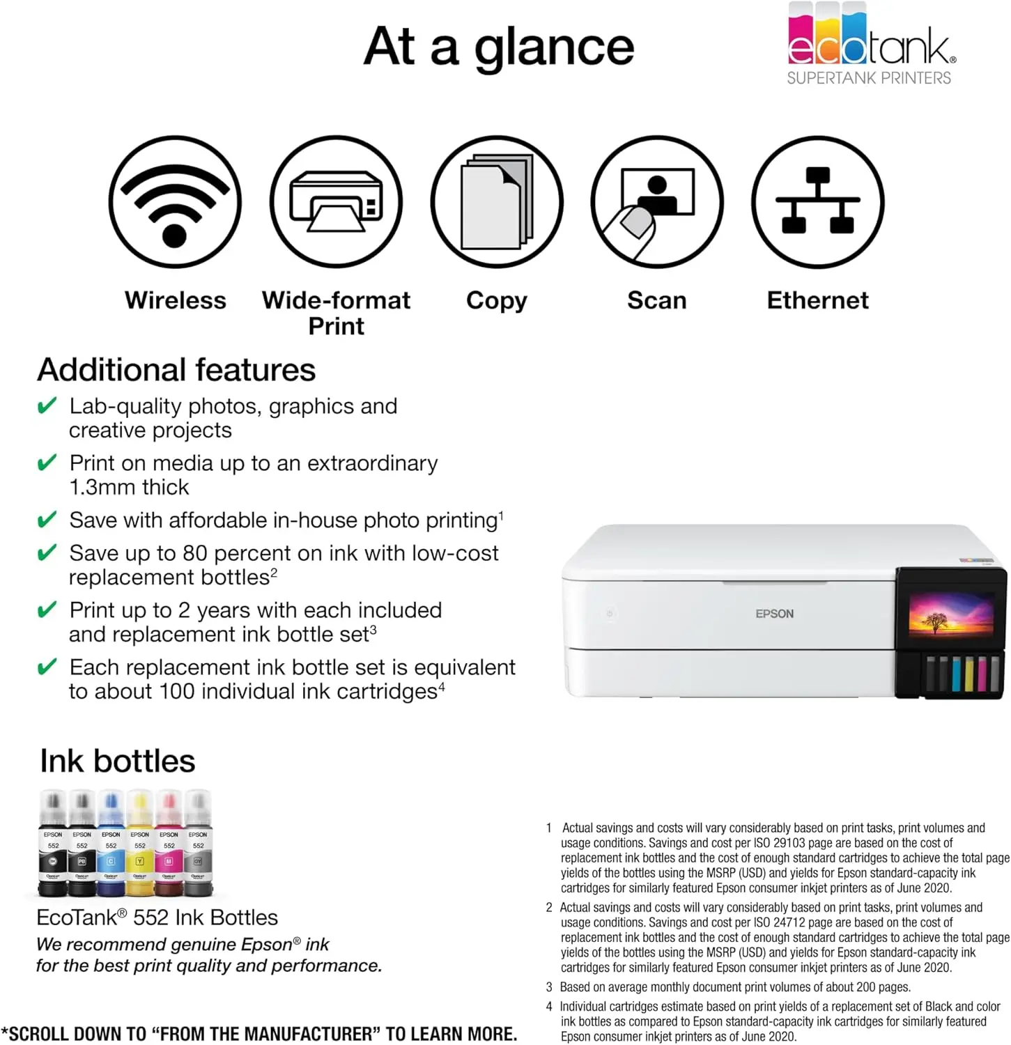 EcoTank Photo ET-8550 Wireless Wide-Format All-in-One Supertank Printer with Scanner, Copier, Ethernet and 4.3-inch 2
