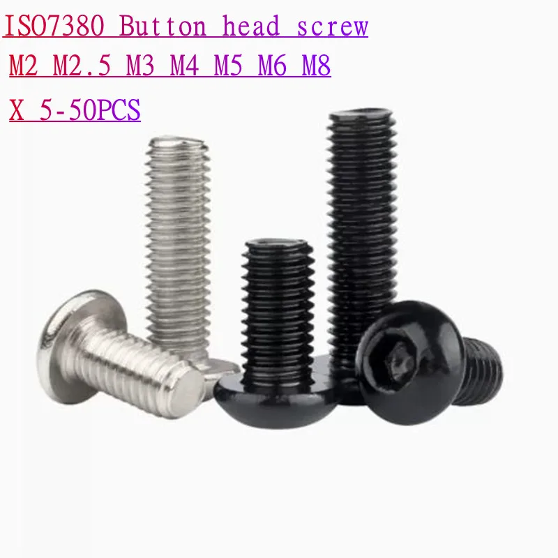 iso7380 M2 M2.5 M3 M4 M5 M6 M8 304 A2-70 Stainless steel Grade10.9 Black Allen Hex Socket Button Head Screw 5-50PCS