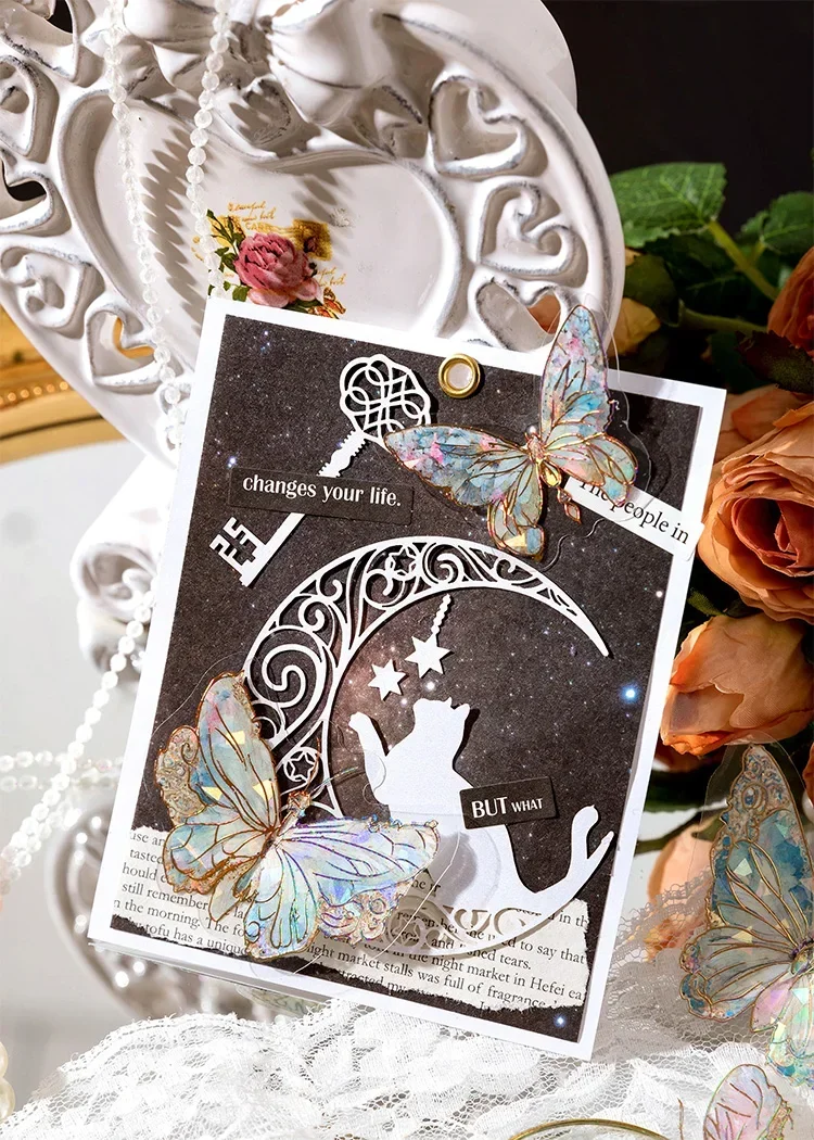 20pcs/pack Stickers Ice Crystal Laser Butterfly Laser Gold DIY Decorative Scrapbooking Material Collage Sticker Journal