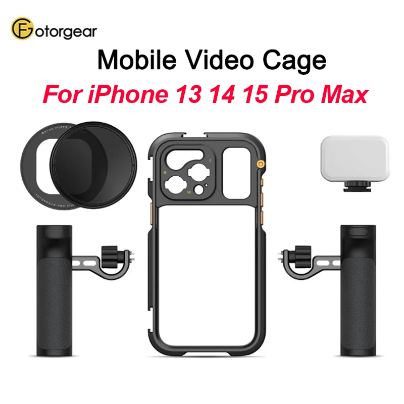 fotgear-携帯電話用ビデオケージiphone-15iphone-14iphone-13-pro-maxスマートフォンtマウントビデオvlogging用