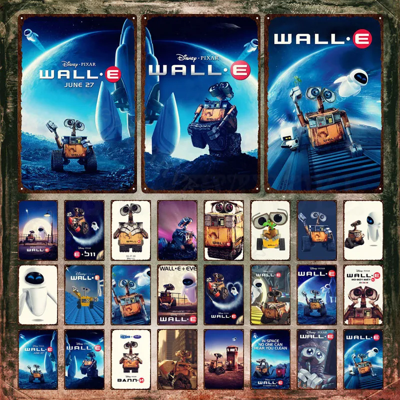 Disney Walle Targhe In Metallo Pulizia Robot Wall-E Si Ama Del Robot Eva Cartoon Targa Adesivi Murali Piastra Per Arredamento Camera Dei Bambini