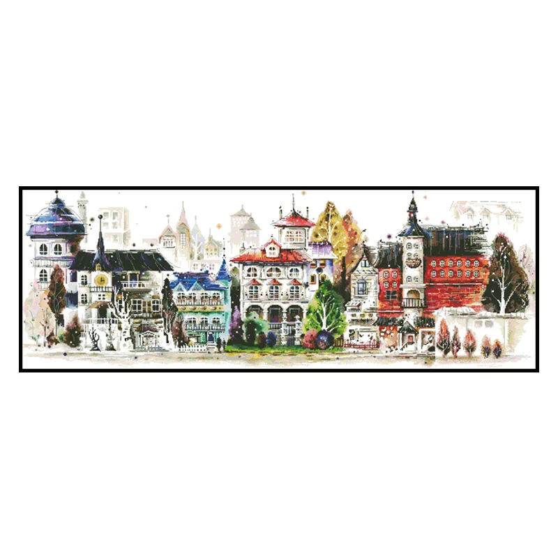 Four Seasons Castle Cross Stitch Patterns Embroidery Kits Unprint Fabric Needlework Knitting Sets 11CT 14CT DIY Crafts Paintings
