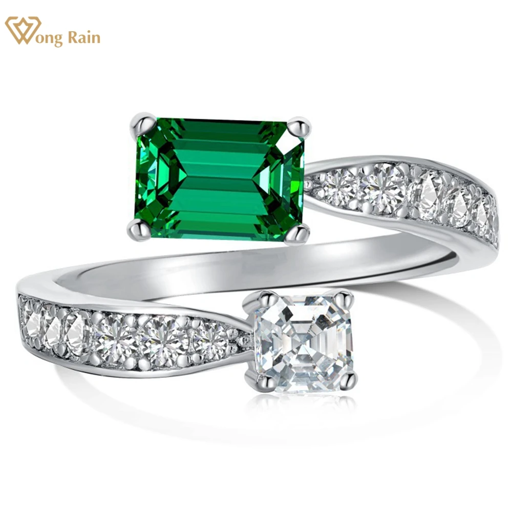 

Wong Rain 100% 925 Sterling Silver 5*7MM Emerald High Carbon Diamond Gemstone Wedding Fine Jewelry Open Ring For Women Wholesale