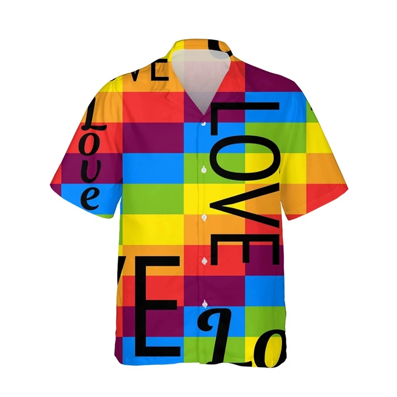 thumbnail image 1 of Camisetas con la bandera del arcoíris LGBT para hombres y mujeres, camisetas con estampado 3D, personalidad, solapa fresca, botón único, blusas de verano de manga corta, 1 of 4