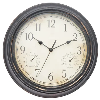Outdoor Waterproof Wall Clock with Thermometer – Battery Operated Garden & Home Decor 1