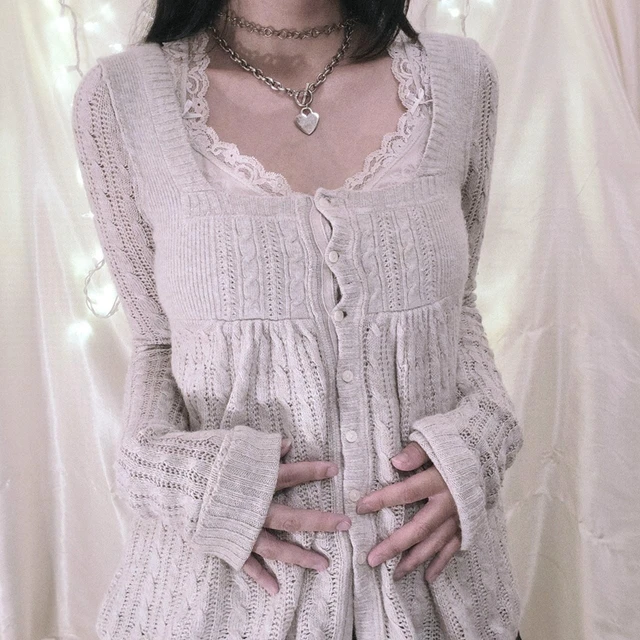 Fairycore Grunge Knit Cardigan Long Sleeve Single Breasted Knitwear y2k Women Vintage Aesthetic Kawaii Sweater 2000s Streetwear 1