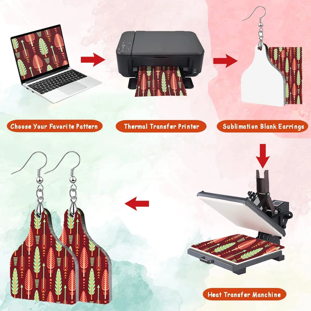 24Pcs Sublimation Blank Earrings Cow Tag Shape Sublimation Printing Earring Pendant with Earring and Jump Rings for DIY Jewelry