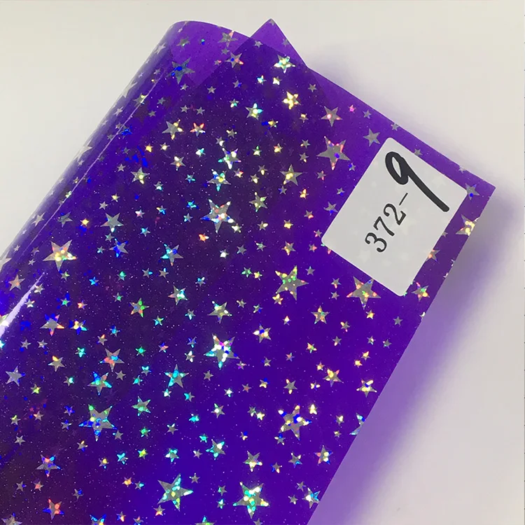 

Holographic Star Jelly PVC Neon Vinyl Film Glitter Faux Leather Fabric Sheets for Making Notebook Cover Earings Bows 30*135CM
