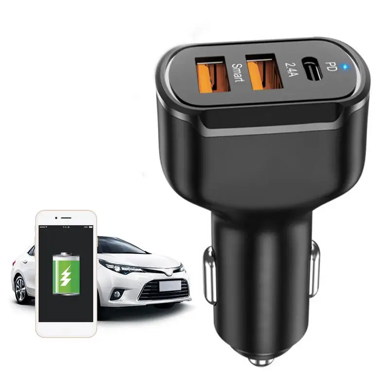 

USB C Car Phone Charger PD Mini Fast USB Car Charger Adapter Over Charge Protection 3 Ports Compatible With Most Smart Phones