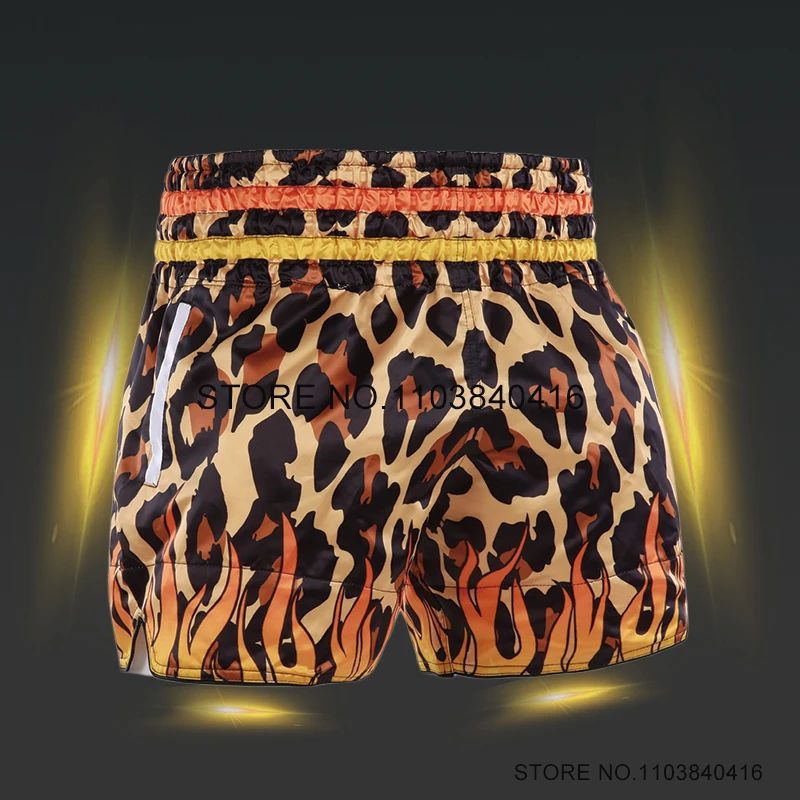 Boxing Shorts Men Leopard Print Muay Thai Shorts Women Child Satin Gym Martial Arts MMA Grappling Kickboxing Cage Fighting Pants