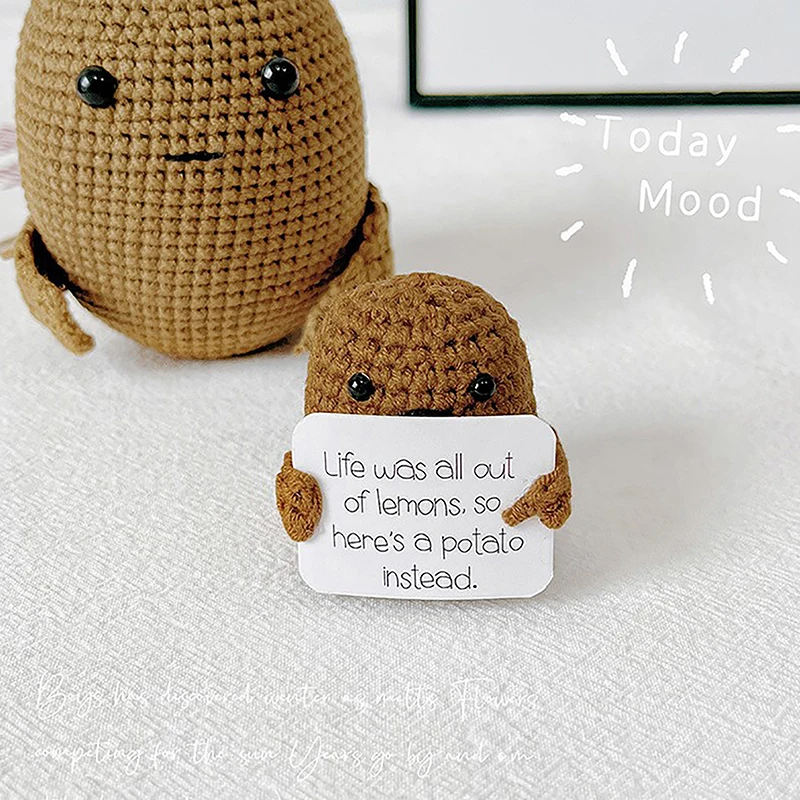 

Positive Potato Cute Wool Knitting Doll With Card Funny Positivity Affirmation Cards Potato Doll Gift Decoration Figurines