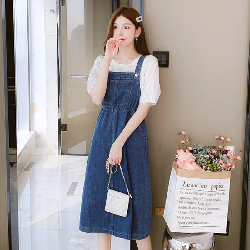 Korean Denim Strap Dress For Women 2023 Spring Summer Loose