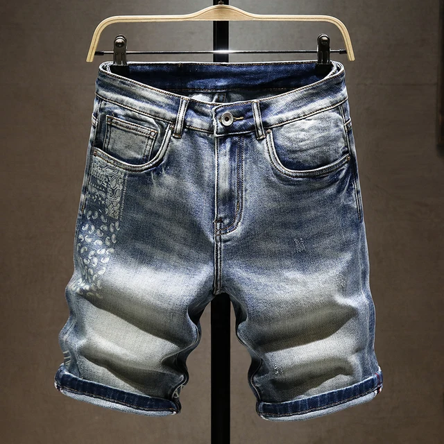 Летние Новые мужские Стрейчевые короткие джинсы, модные повседневные облегающие Высококачественные эластичные джинсовые шорты, Мужская брендовая одежда 1
