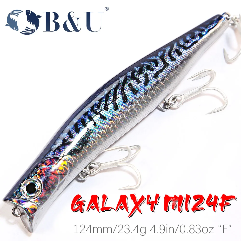 B&U Floating Minnow Jerkbait Lure Long Casting Lipless Wobbler Großer künstlicher Köder Salzwasser Seebarsch Hechtangeln 3D-Druck