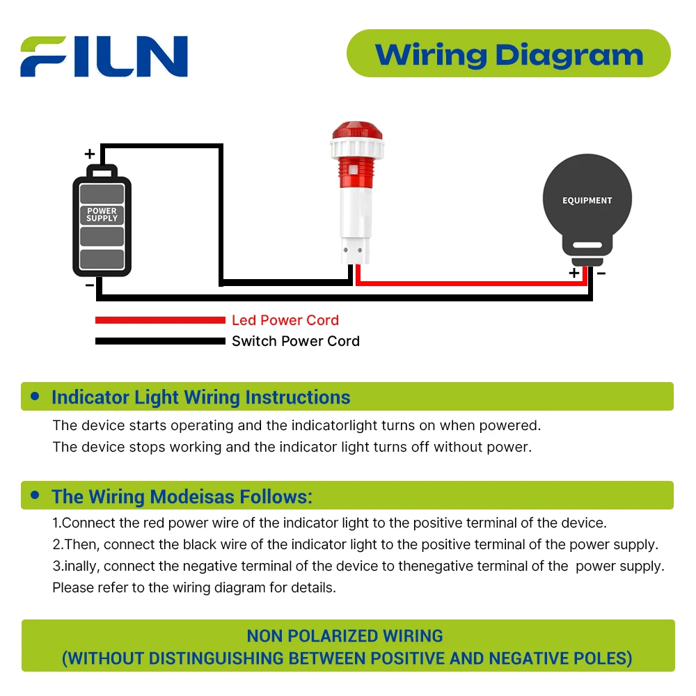 FILN 10/25PCS 10mm 12v-24v LED 표시등 IP67 방수 경고등 보트 산업 제어 장비 대시보드용