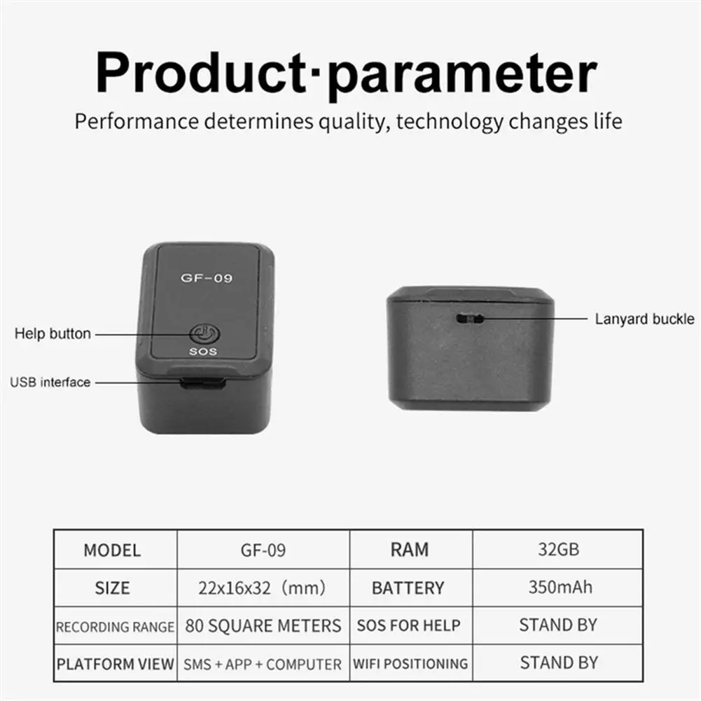 Gf09 Magnetic Micro Locator Gps Real Time Tracking Positioning Device App Remote Recording Device for Car Cat Dog Children Older
