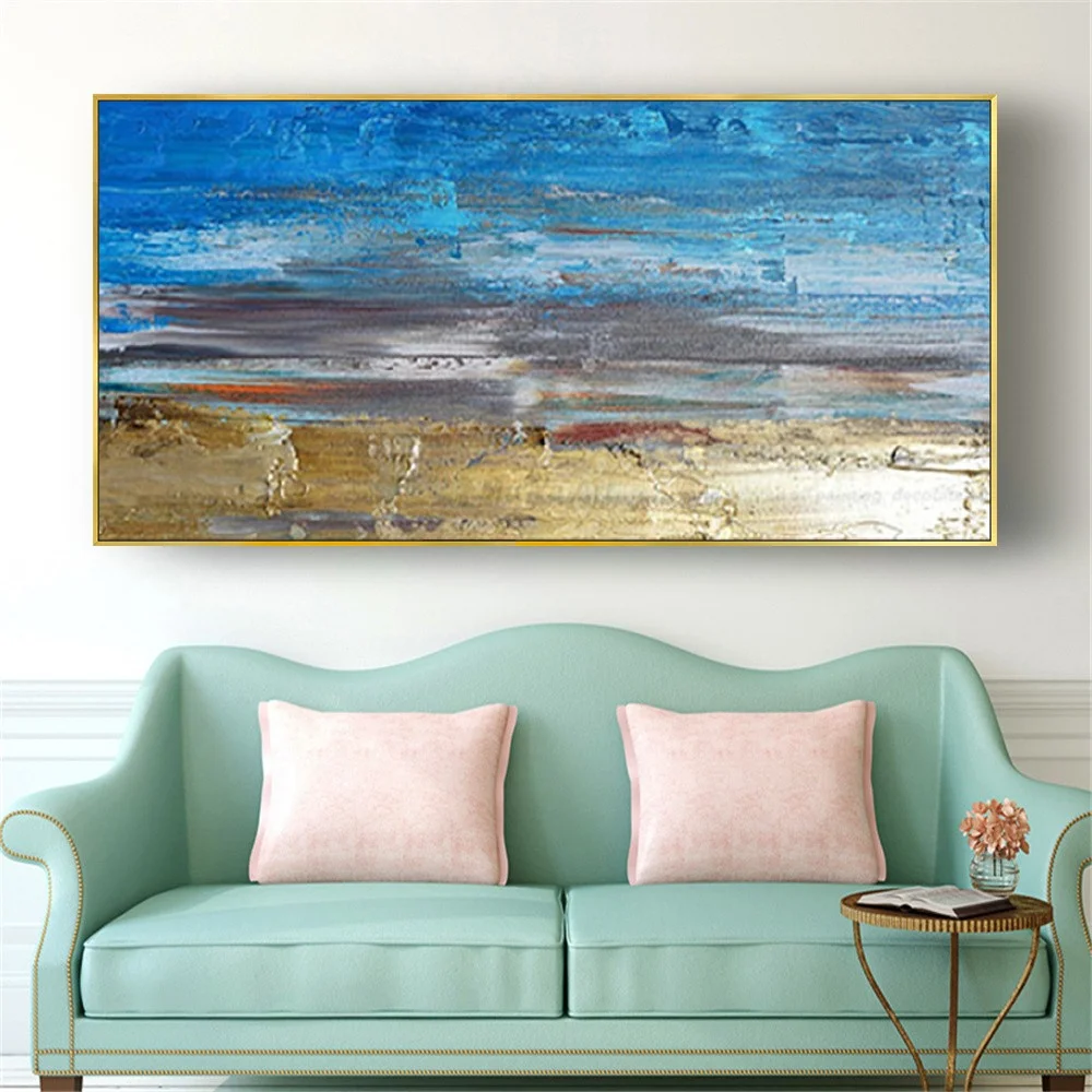 

New Blue Texture Design Wall Art Artwork Artist Hand-Painted Abstract Oil Painting On Canvas Drawing Decor Living Room Exhibit