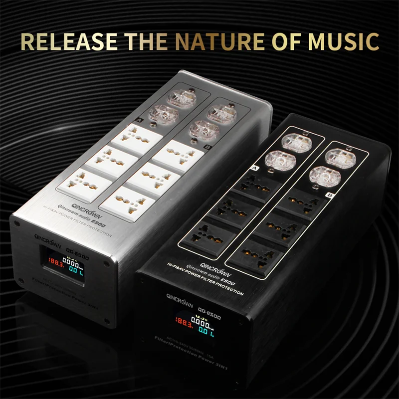 QINCROWN AC Power Strip 3000W LED Display HiFi Auido Noise Reduction Socket Amplifier Purifier Conditioner US Power Filter
