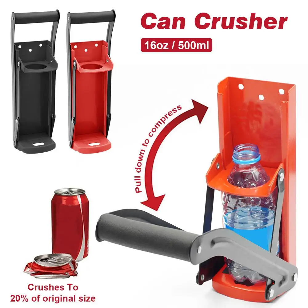

F2 16 Ounces Metal Can Crusher Bottle Opener Heavy Duty Steel Rubber Handle Smasher Kitchen For Beer Cans Bottles Recycling Tool