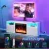 Fireplace TV Stand with Led Lights and Power Outlets, Entertainment Center with Electric Fireplace, Swivel TV Stand Mount 2