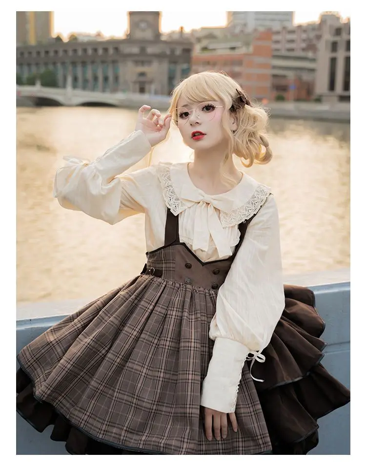 MAGOGO Vintage Lolita Shirt for Girls Soft Sisters Little Detective Daily Party Clothes Lolita Inner Top 1Pc