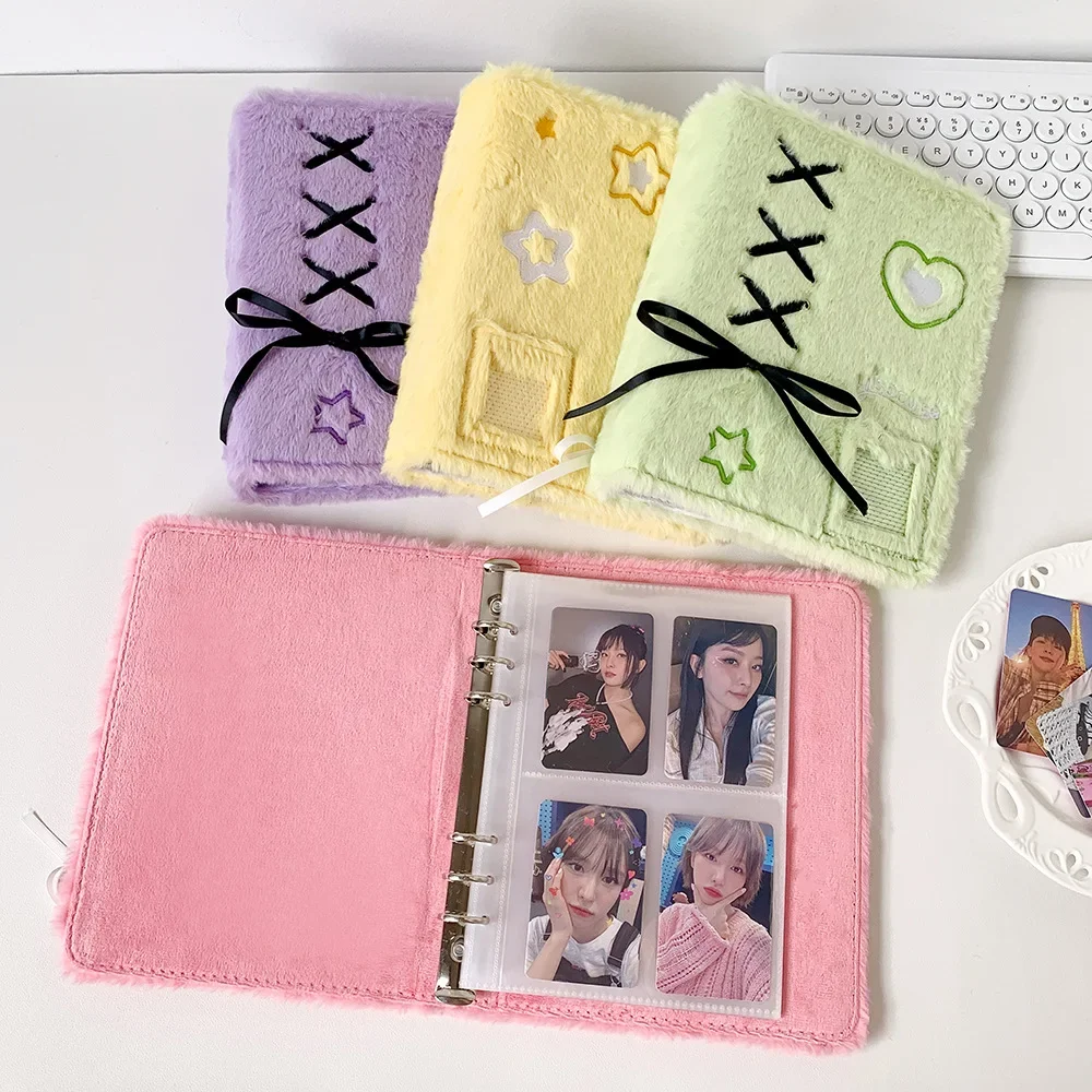 Classeur En Peluche Pour Cartes Photo Kpop – Album à 6 Anneaux, Pochettes Transparentes, Protection Et Collection