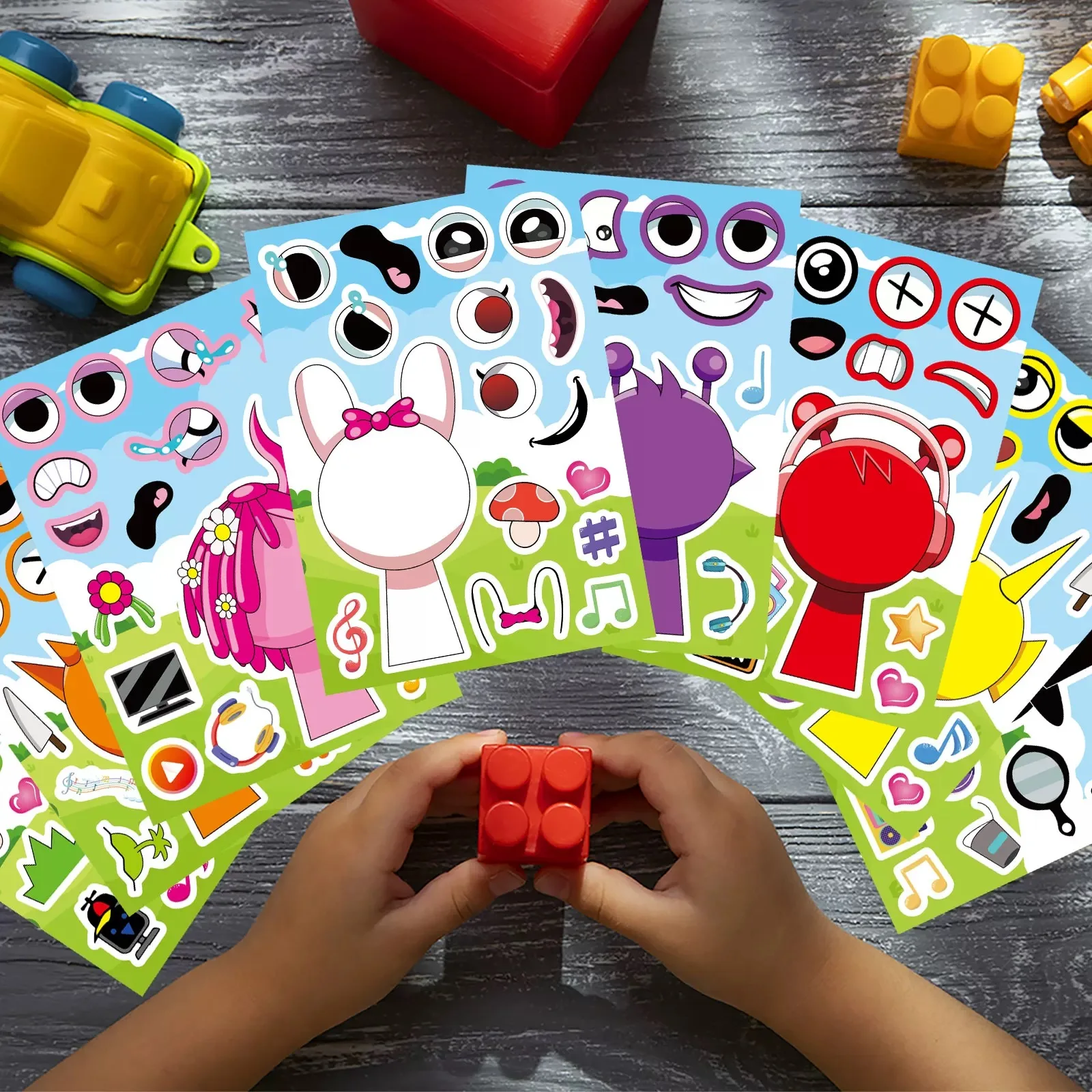 8/16Sheets Incredibox Sprunki Funny Puzzle Stickers Make a Face Game Decals Kids Toy Cartoon Assemble Jigsaw Children Party Gift Cartoon Stickers Puzzle Stickers