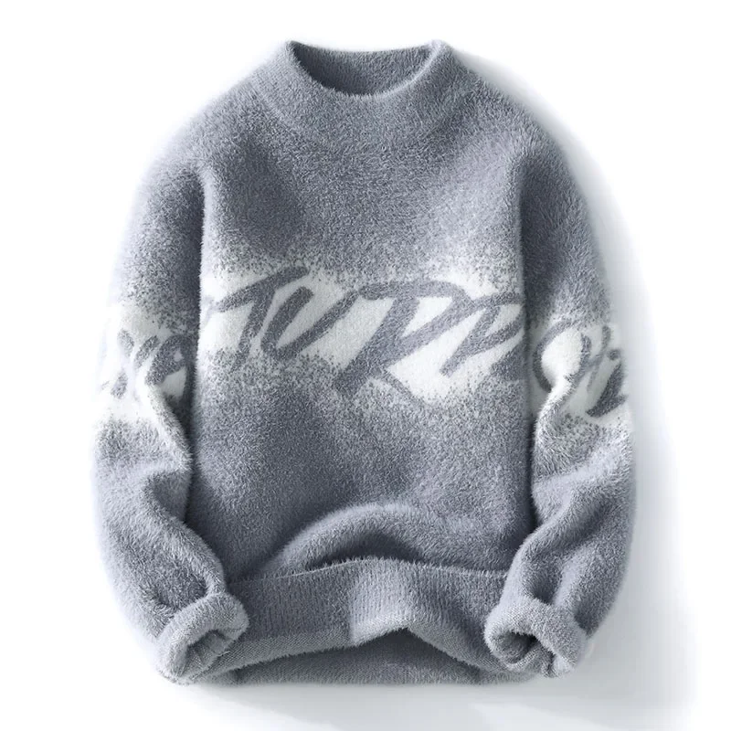 

M-3XL Men's Plush Sweater 2023 Autumn/Winter New Sweater Trend Letter Pattern Vivid Youth Style Men's Letter Knitted Sweater