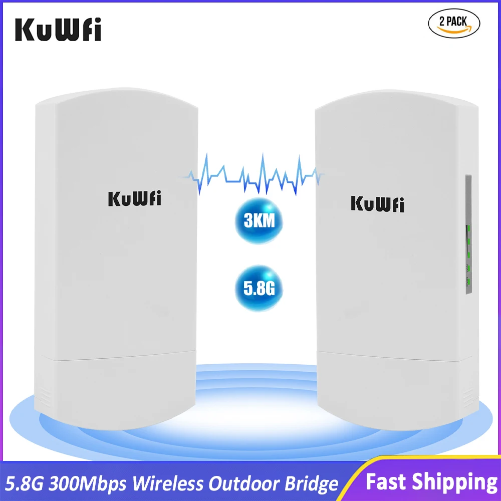 

KuWFi 5.8G 300Mbps Wireless Outdoor Bridge CPE PTP 3KM Long Range with3*10/100Mbps RJ45 LAN Port 12dBi High Gain Antenna 48V PoE