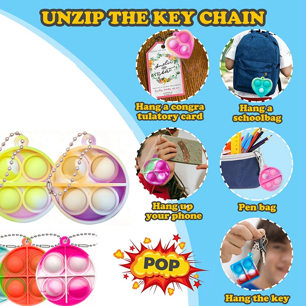 10/30/50PCS Mini Keychain Toddler Sensory Fidget Toys Bulk for Classroom Prizes Kids Birthday Party Favors Goodie Bag Stuffers