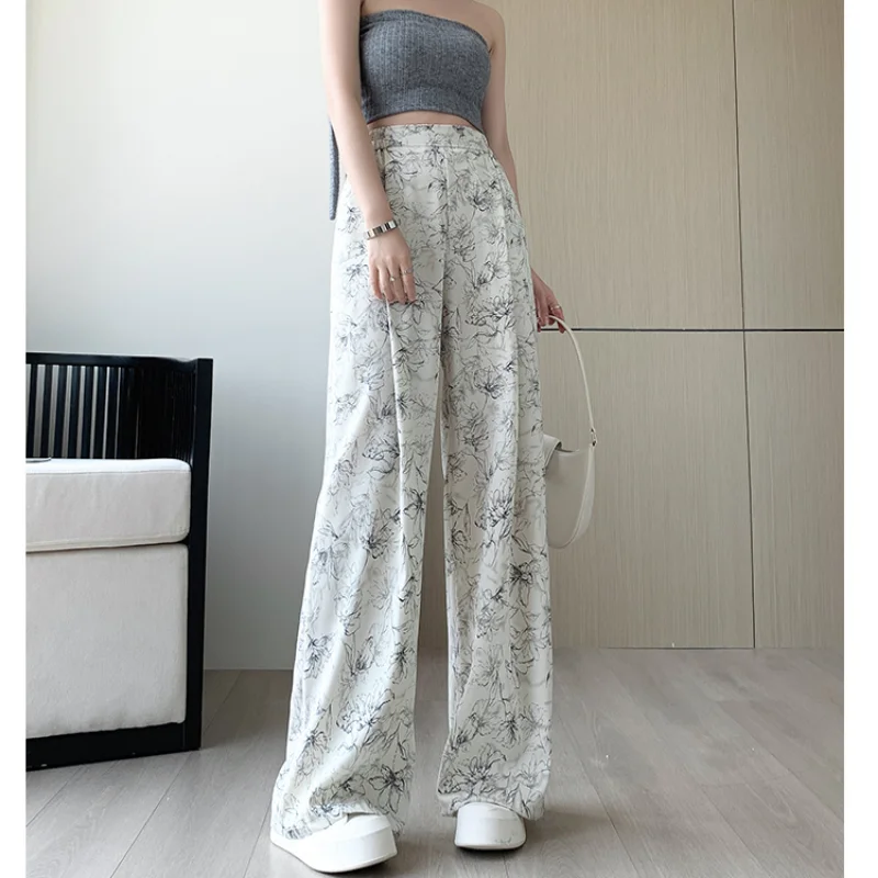 

Wash Painting Summer Women Wide Leg Pants Casual Office Lady Full Length High Waist Loose Woman Long Trousers Korean Style