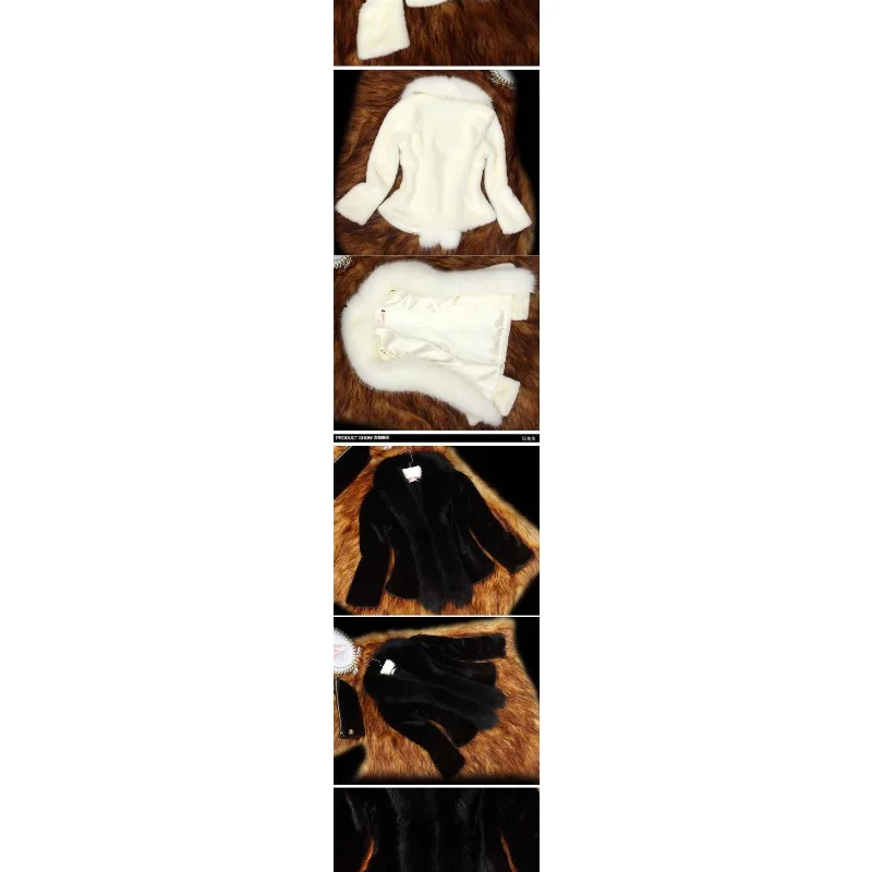 Winter New 2023 Women Mink-like Fur Coat Imitation Fox Fur Collar Slim Short Outwear Female Fashion Thicken Warm Casual Outcoat