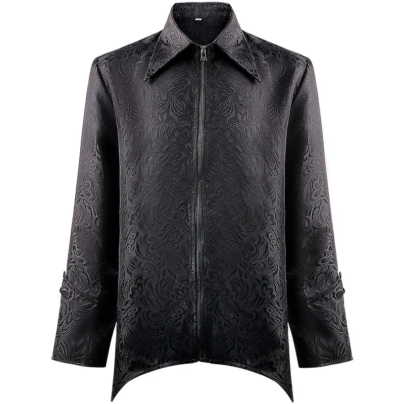 

Men's Medieval Jacquard Pattern And Vintage Zip Lapel Coat