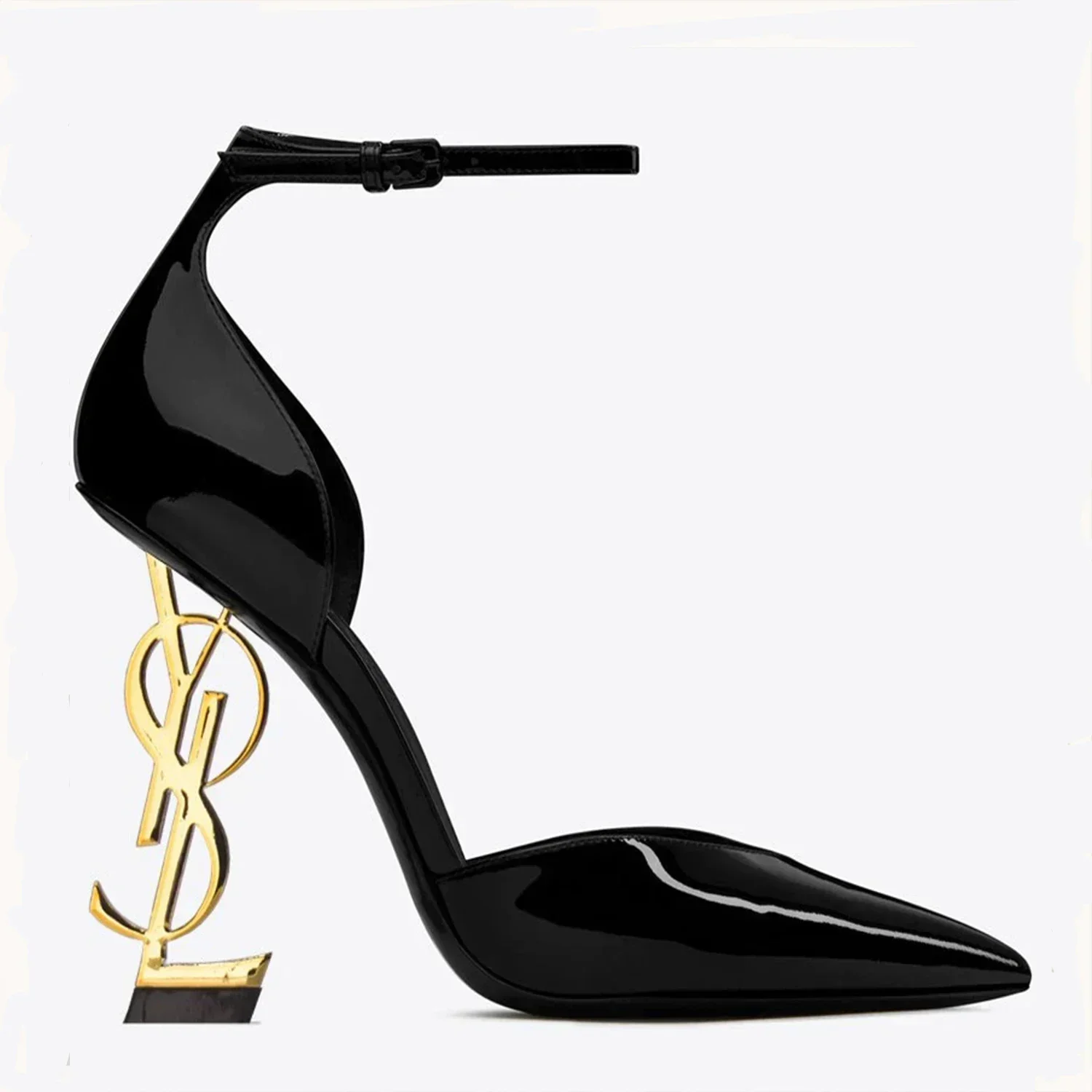 Elegant Fashionable Black Pointed Toe Thin Heel Single Shoes Patent Leather Buckle High Heels Stylish Luxurious Zapatos De Mujer 2