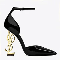 Elegant Fashionable Black Pointed Toe Thin Heel Single Shoes Patent Leather Buckle High Heels Stylish Luxurious Zapatos De Mujer 2
