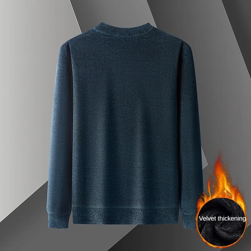 3 Colors!2023 Autumn and Winter Men's New Plush Chenille Pullovers Thickened Sweaters Knit Warm Round Neck Pullover Top Sweater