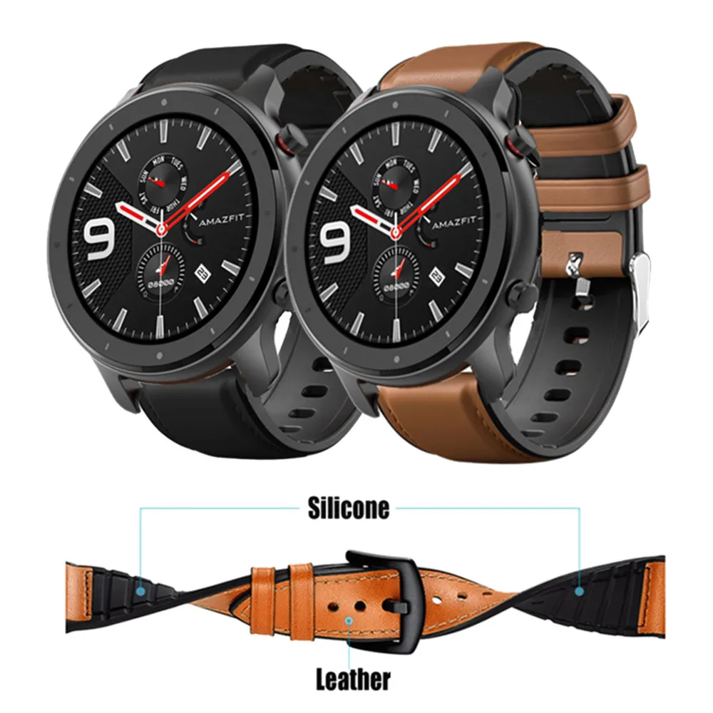 Leather Silicone Bracelet For Amazfit GTR 47mm Wrist Strap For