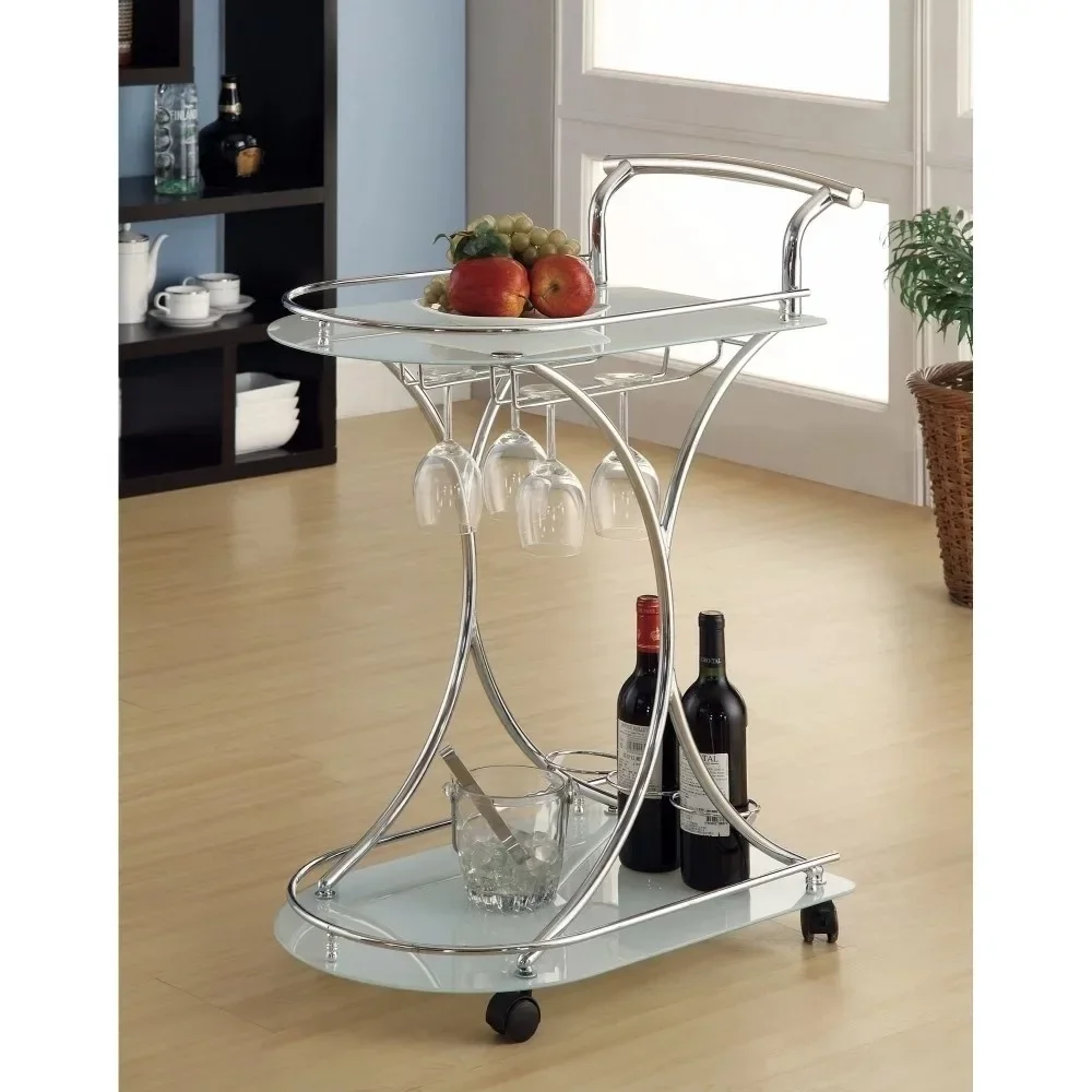 

Elfman 2-shelve Serving Cart Chrome and White