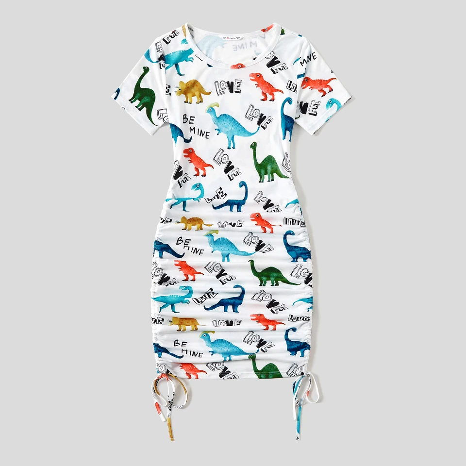 PATPAT Family Matching Outfits - Colorful Dinosaur Print Mommy & Me Dresses & T-Shirts Set