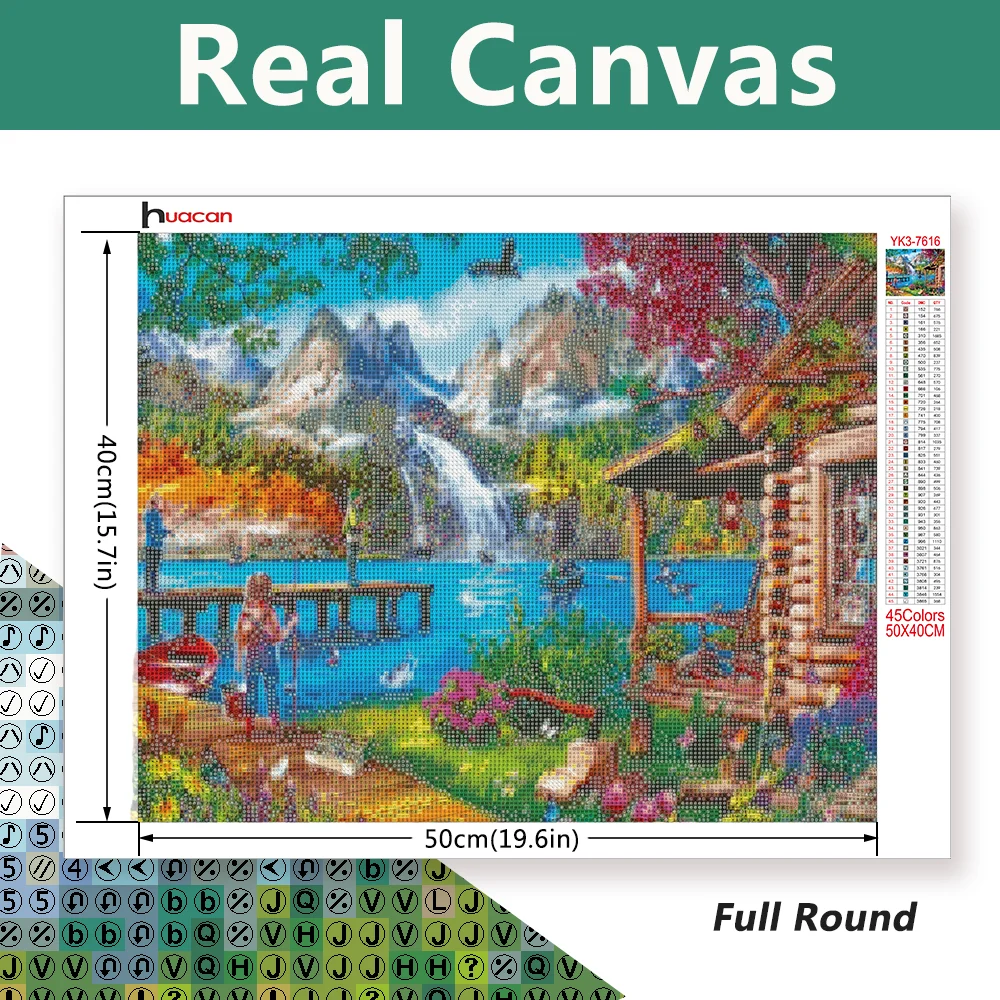 Diamond Painting Huacan 5D Diamond Painting House River Mountain Full Square Round Mosaic Landscape Embroidery Kit Home Decoration