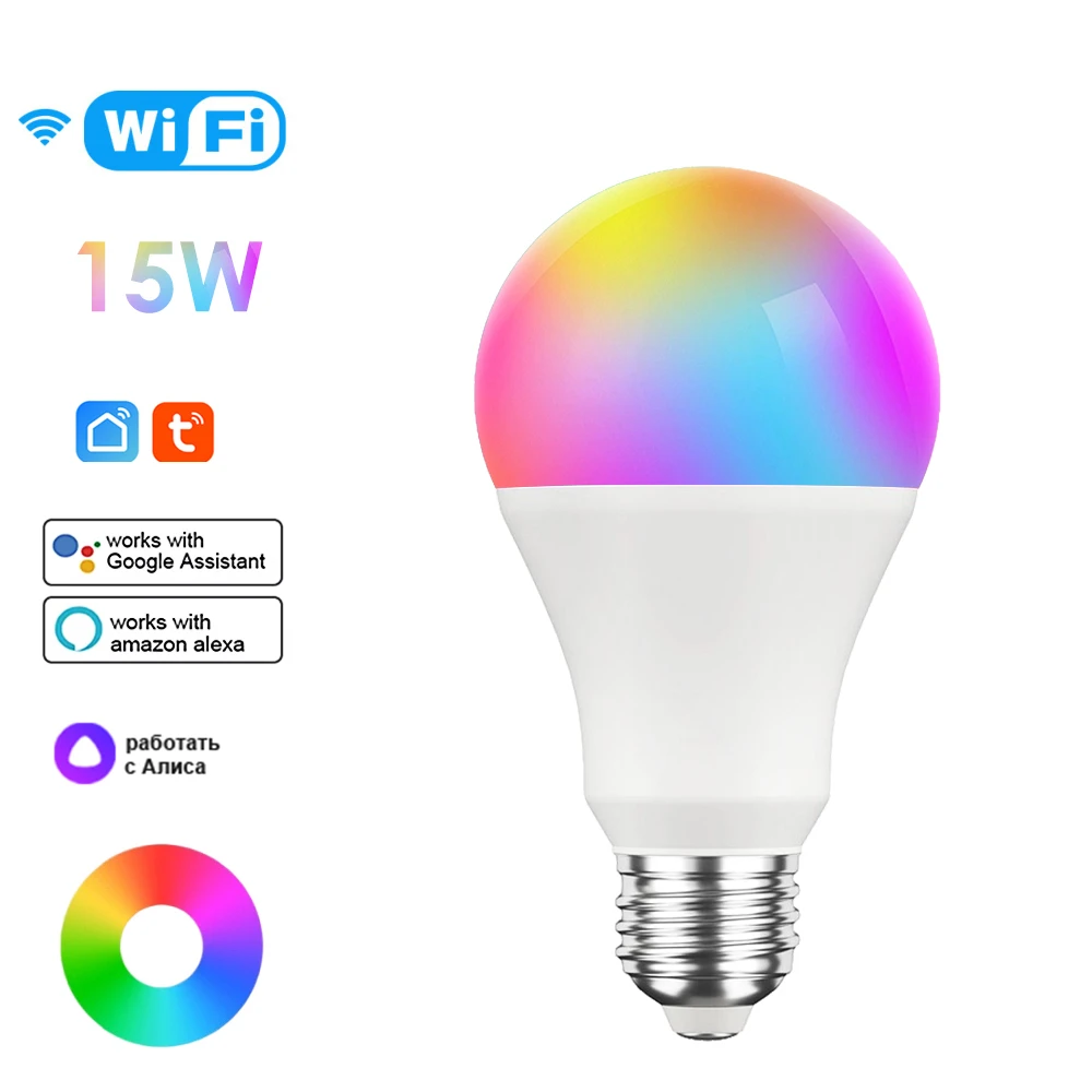Specifiek magnetron Maar 15W TUYA Smart Lamp WiFi E27 RGBCW LED Light Bulb Lightbulbs Alexa Lamp  Google Home Yandex Alice 100-240V Dimmable Magic Bulbs - AliExpress