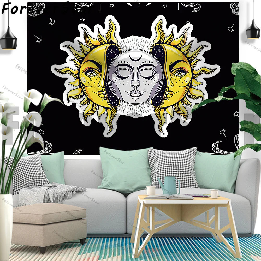 

Psychedelic Black And White Sun Moon Wall Tapestry Hippie Tapiz Mystery Mandala Aesthetic Room Decor Tapestries Bedroom Yoga Mat