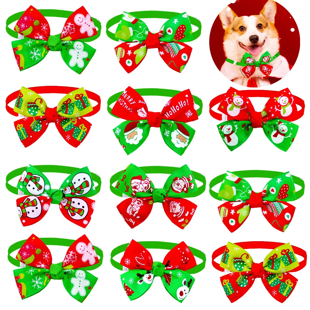 

5pcs Mixed Color Christmas Atmosphere Bow Style Pet Bow Ties Puppy Accessories Bow Ties for Dogs Dog Collar Pet Supplies